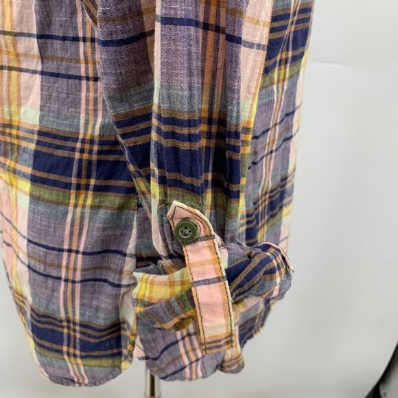 Columbia Shirt Womens M Medium Cotton Plaid Roll Tab Sleeve Button Up Outdoor - Picture 3 of 10